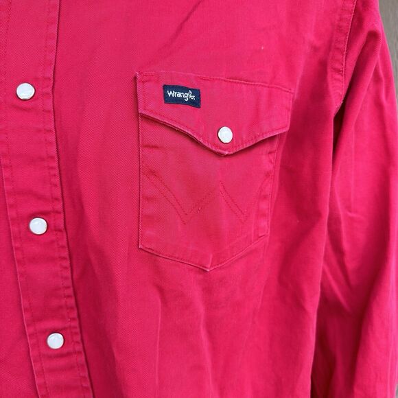 Vintage Wrangler Shirt Mens XL Brush Popper Western Rodeo Pearl Snap Red - Picture 3 of 7